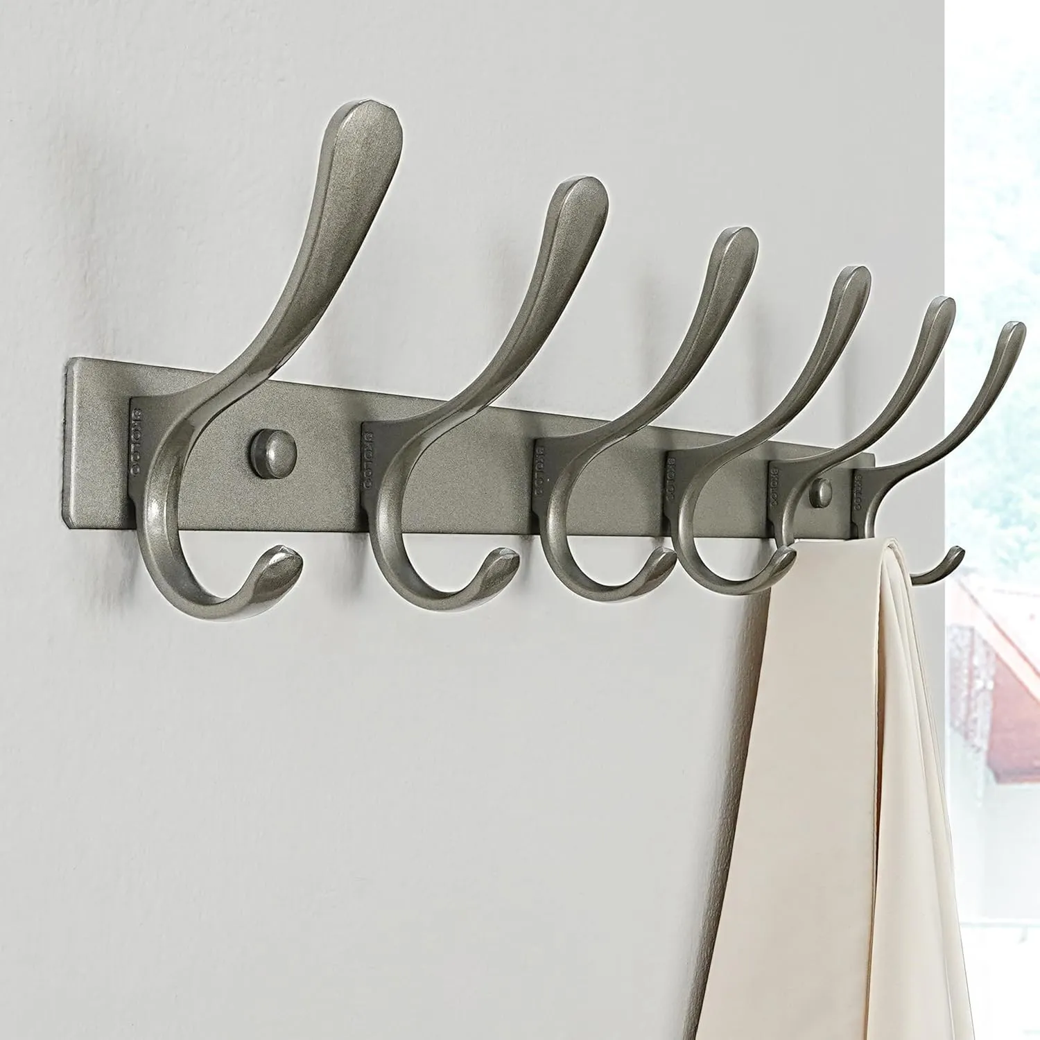 SKOLOO Coat Rack Wall Mounted - 6 Hooks, Pack of 2, Heavy Duty, Stainless Steel, Metal Wall Hanger, Sturdy Coat Hooks for Hanging Coats, Jacket, Clothes, Hat, Matte Grey