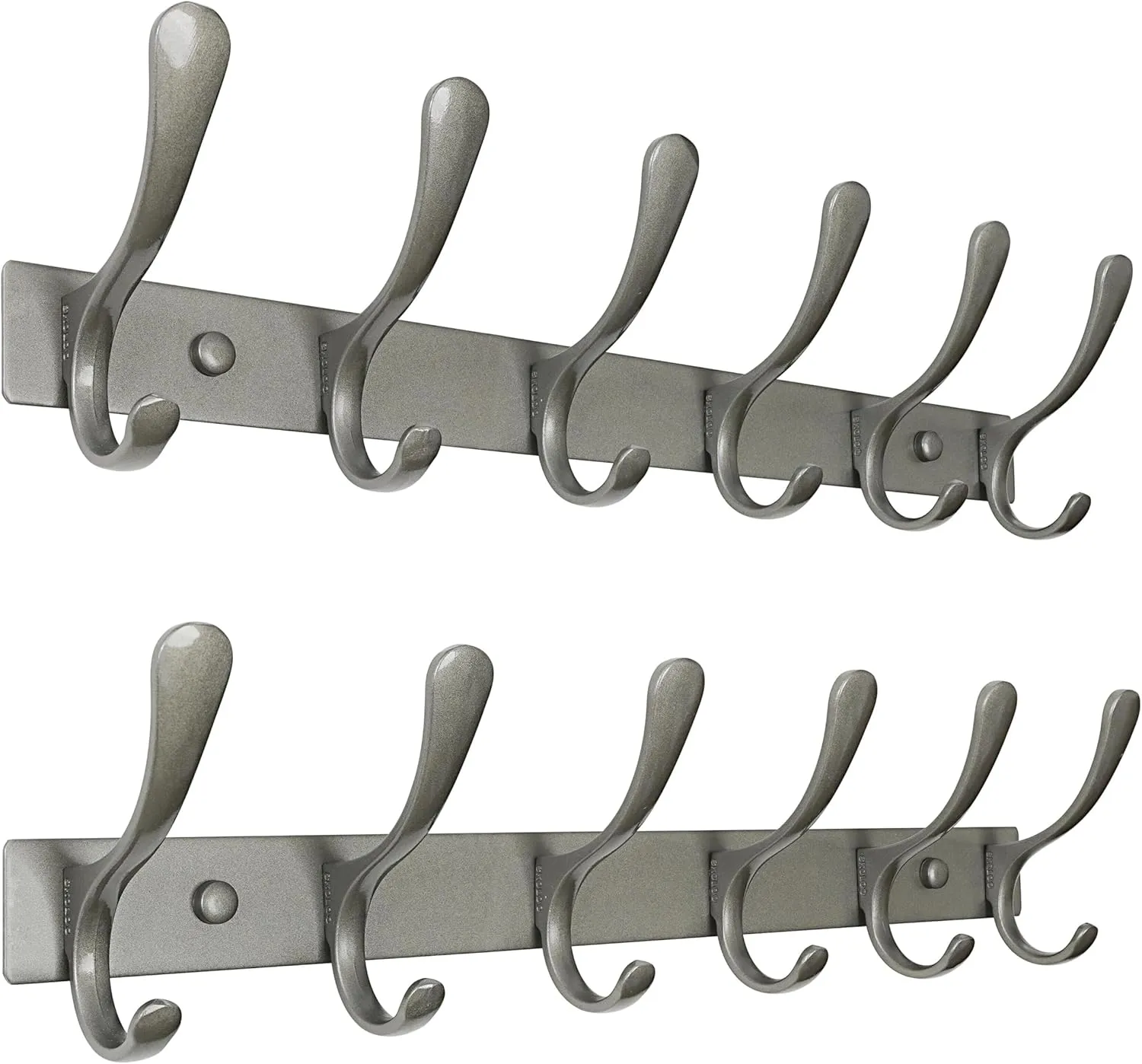 SKOLOO Coat Rack Wall Mounted - 6 Hooks, Pack of 2, Heavy Duty, Stainless Steel, Metal Wall Hanger, Sturdy Coat Hooks for Hanging Coats, Jacket, Clothes, Hat, Matte Grey