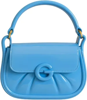 Sky Blue Glossy Shoulder Bag with Signature G Clasp – Fresh & Trendy