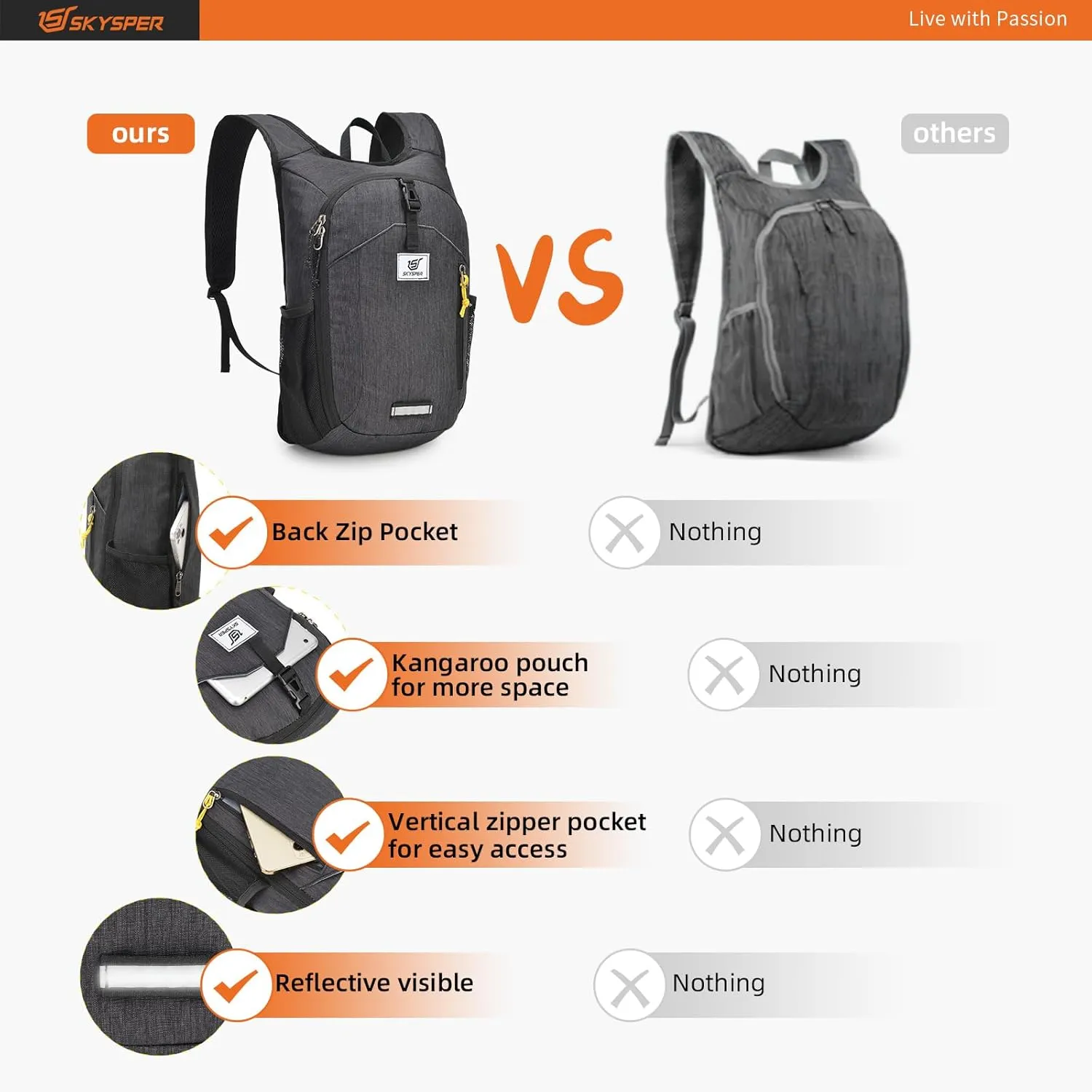 SKYSPER 10L Hiking Backpack Small Hiking Daypack Packable Lightweight Travel Day Pack for Women Men(Black)