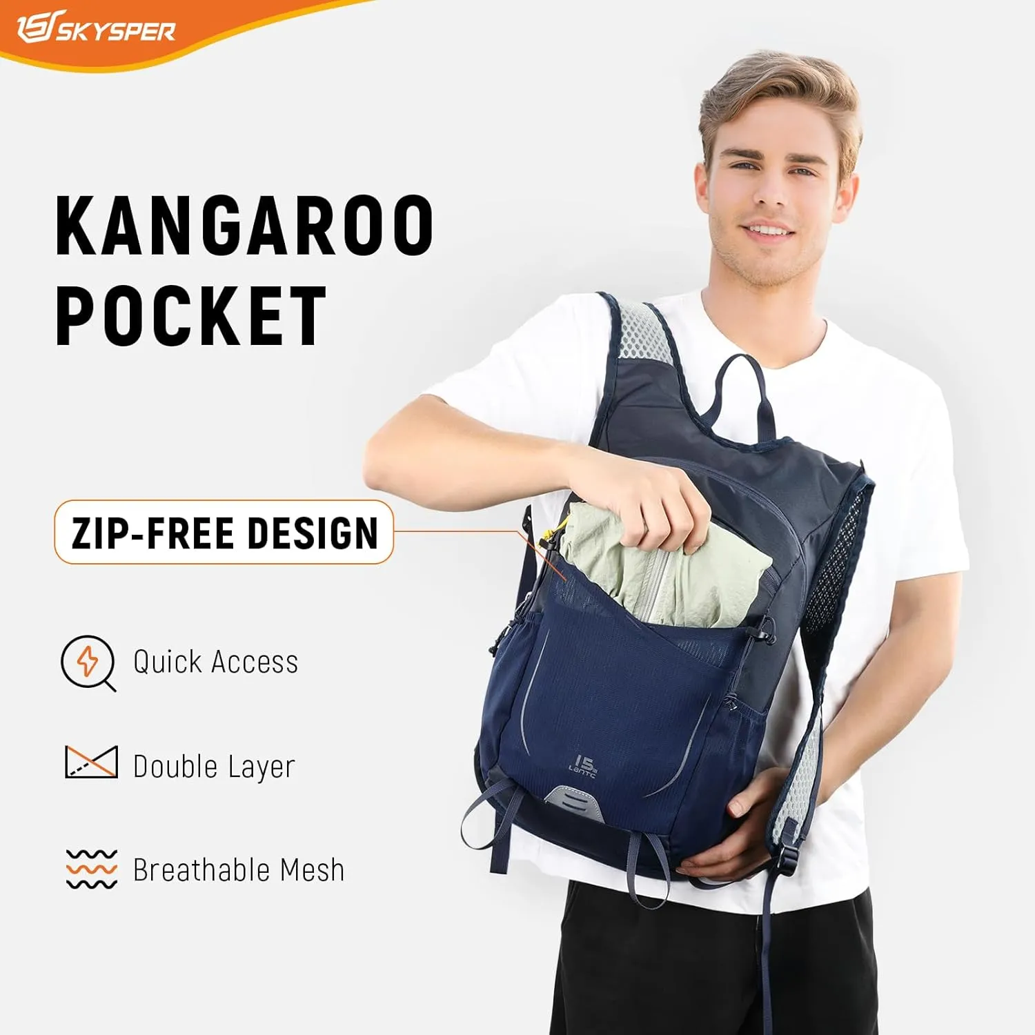 SKYSPER 15L Hiking Backpack Small Travel Daypack Breathable Lightweight Day Hike Bag with Shoulder Pocket Women Men