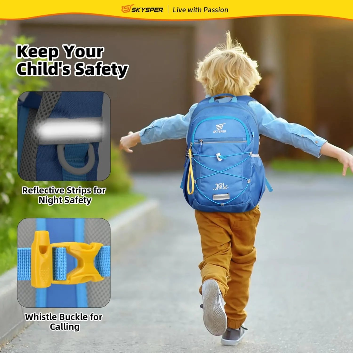 SKYSPER Kids Backpack 18L Children School Bag Child Boy Girl Pack Ages 4-8 for Traveling Day Trips Classes(Blue)