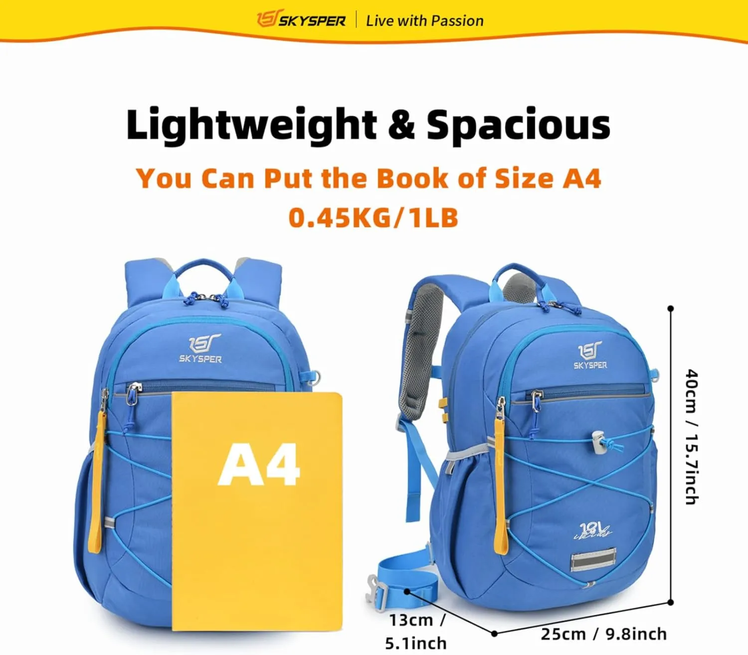 SKYSPER Kids Backpack 18L Children School Bag Child Boy Girl Pack Ages 4-8 for Traveling Day Trips Classes(Blue)