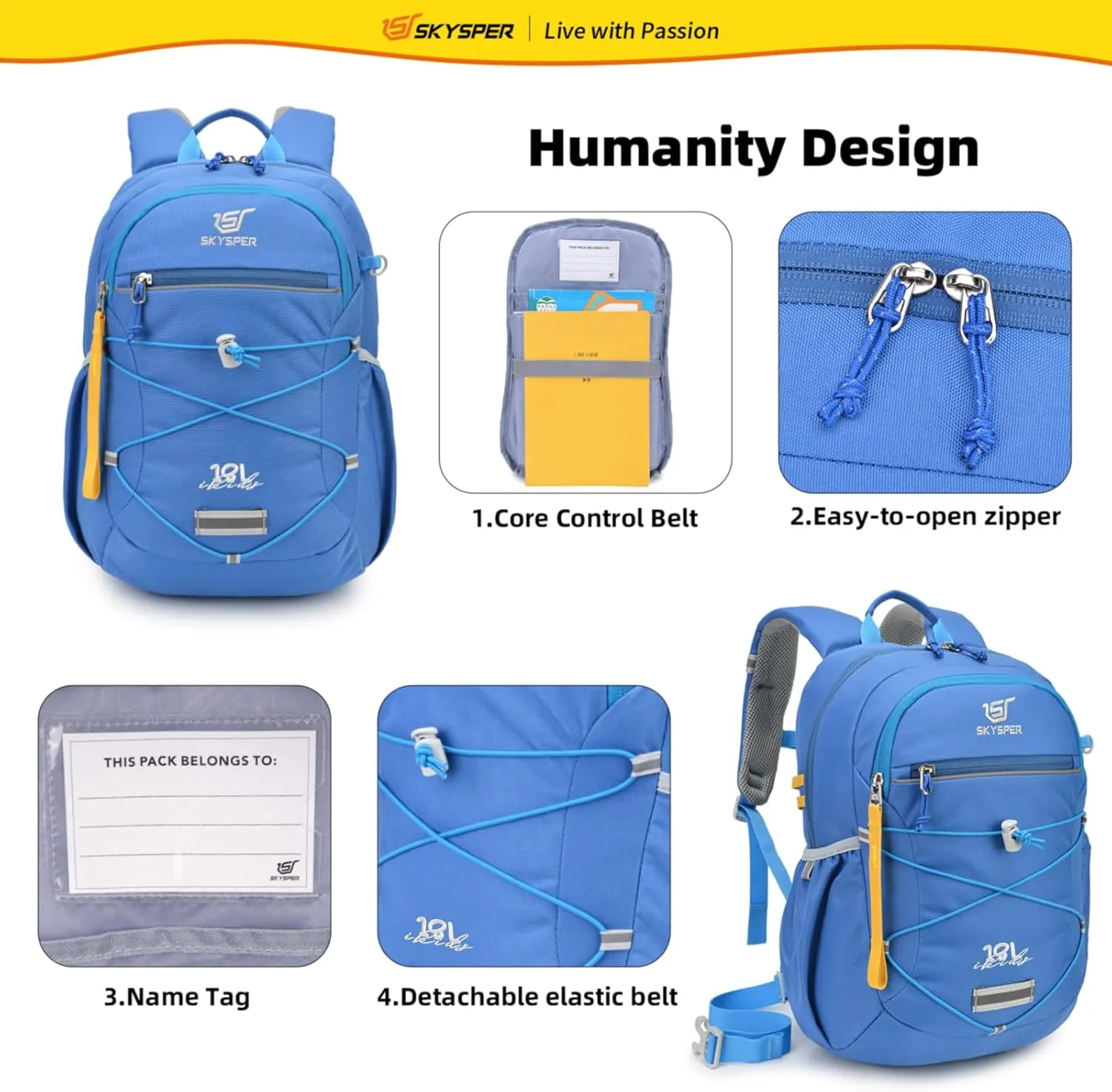 SKYSPER Kids Backpack 18L Children School Bag Child Boy Girl Pack Ages 4-8 for Traveling Day Trips Classes(Blue)