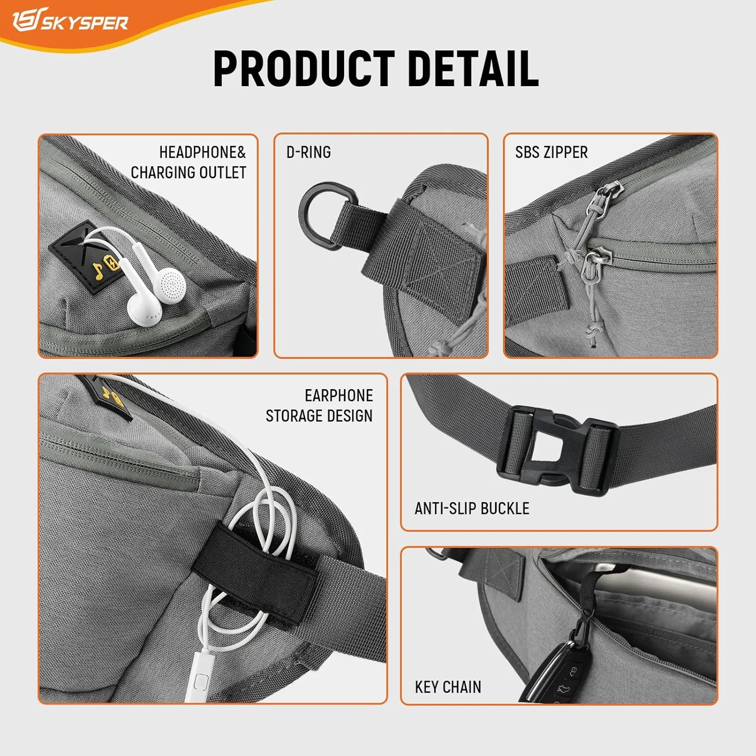 SKYSPER Sling Bag for Men, Anti Theft Crossbody Bag RFID Sling Backpack Mens Fanny Pack for Hiking Travel Gym Daily Use