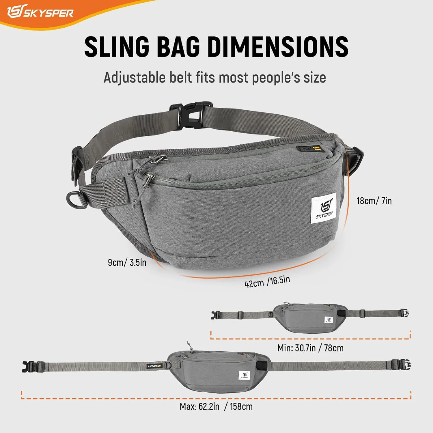 SKYSPER Sling Bag for Men, Anti Theft Crossbody Bag RFID Sling Backpack Mens Fanny Pack for Hiking Travel Gym Daily Use