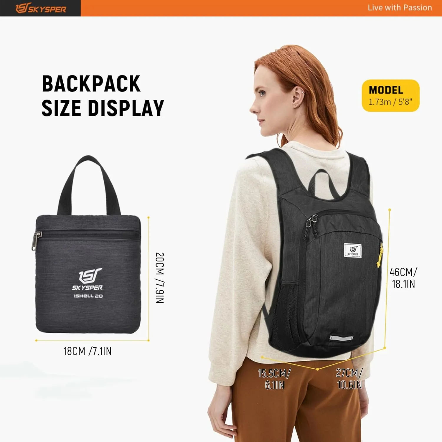 SKYSPER Small Daypack 10L Hiking Backpack Packable Lightweight Travel Day Pack for Women Men