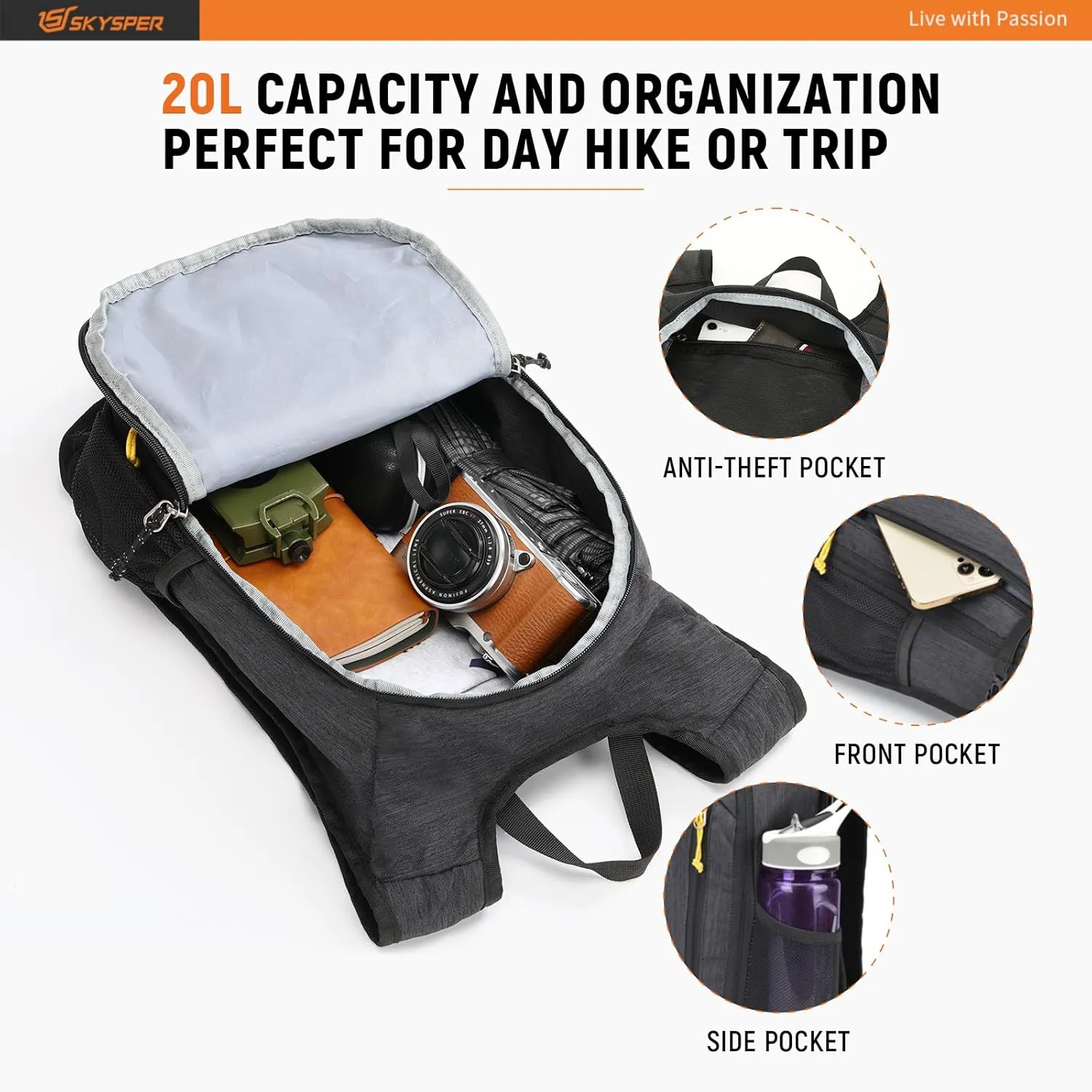 SKYSPER Small Daypack 10L Hiking Backpack Packable Lightweight Travel Day Pack for Women Men