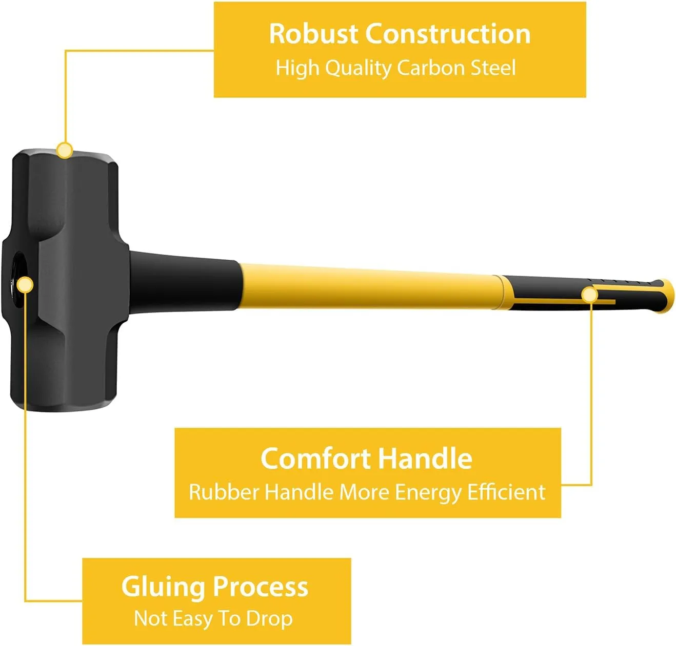 Sledge Hammer with Heavy Duty Construction,35-Inch Fiberglass Handle, Overstrike Protection, Textured Grip,6lbs Sledgehammers Strike Drilling/Crack Hammer