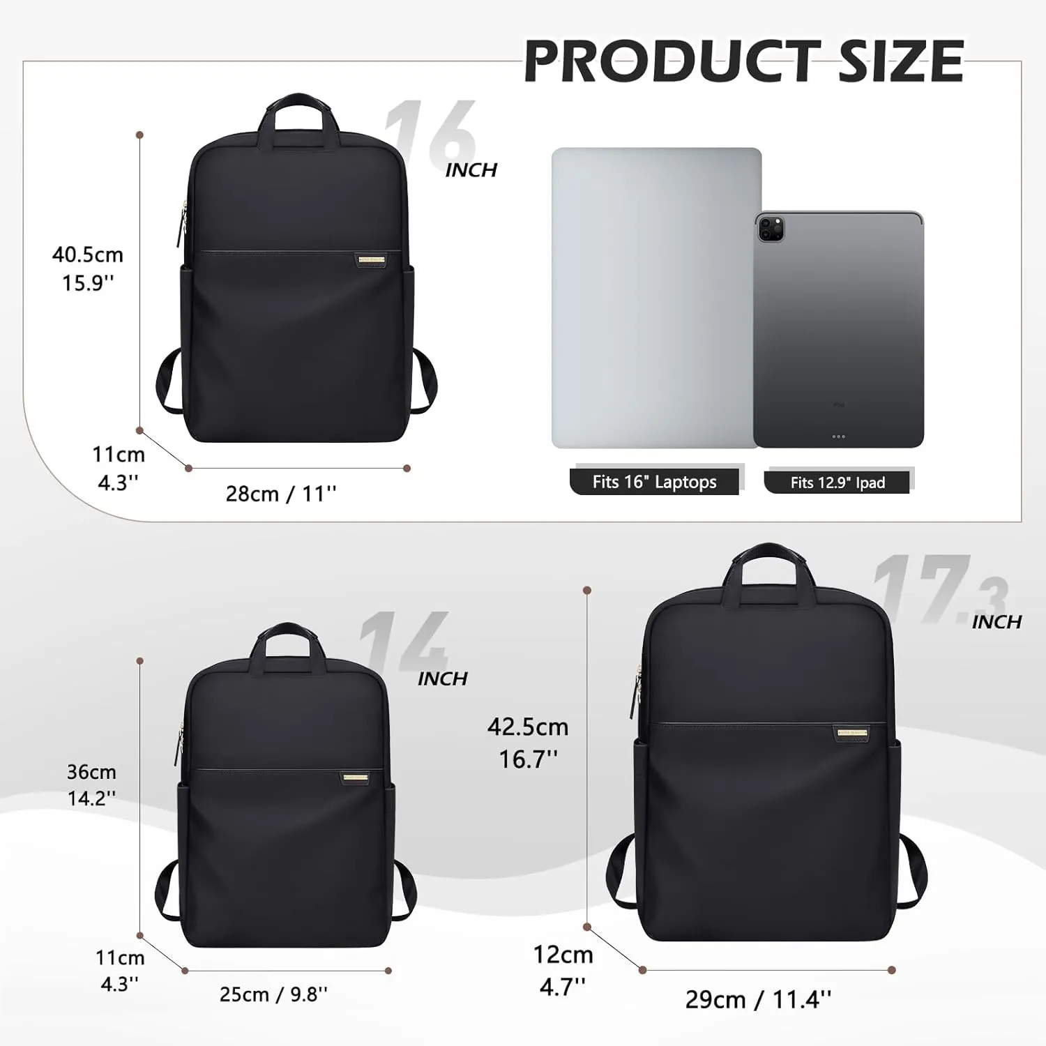 Slim Laptop Backpack for Women, Lightweight Business Backpack for Women Computer Bag Purse for Commuting, Fit 16 Inch, Black
