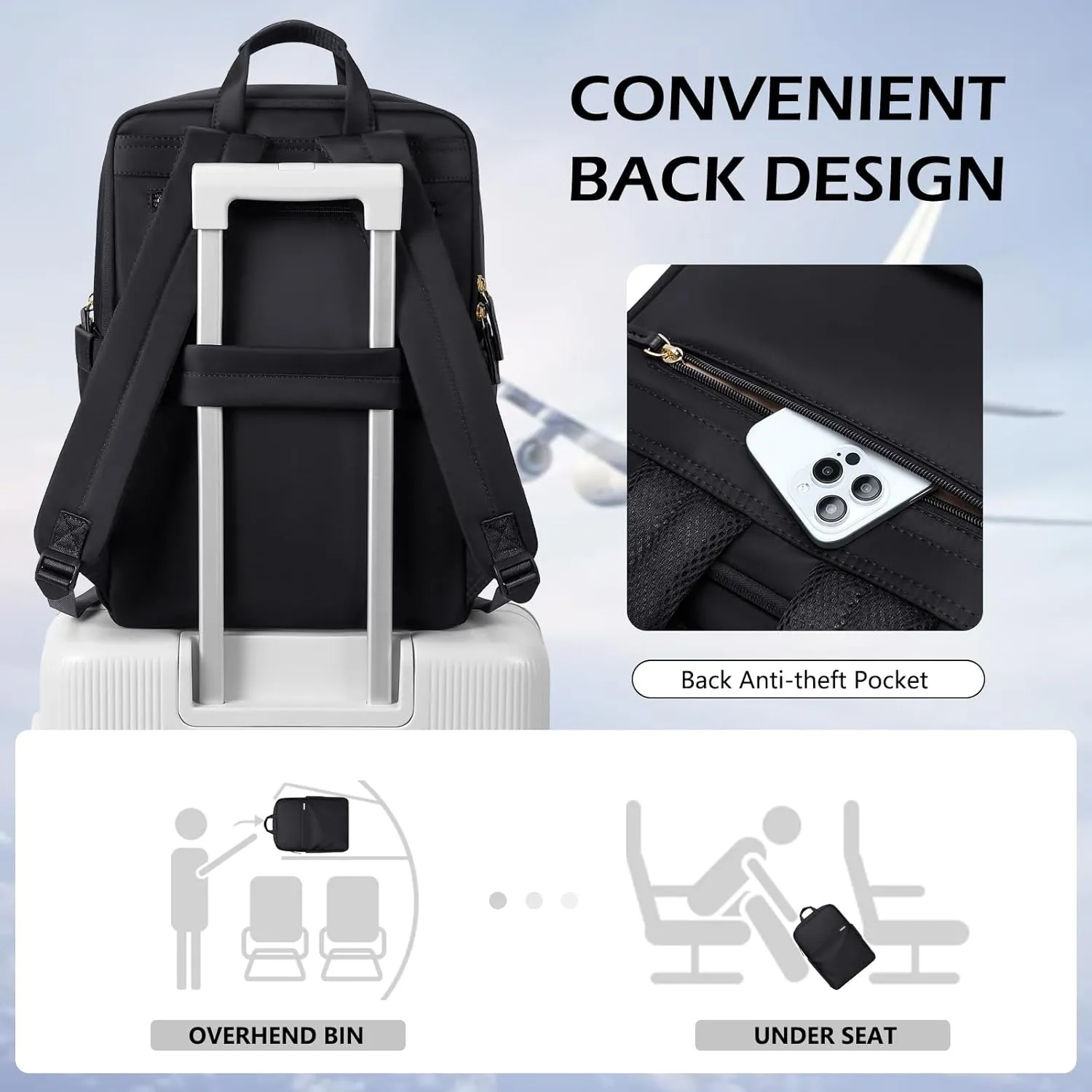 Slim Laptop Backpack for Women, Lightweight Business Backpack for Women Computer Bag Purse for Commuting, Fit 16 Inch, Black
