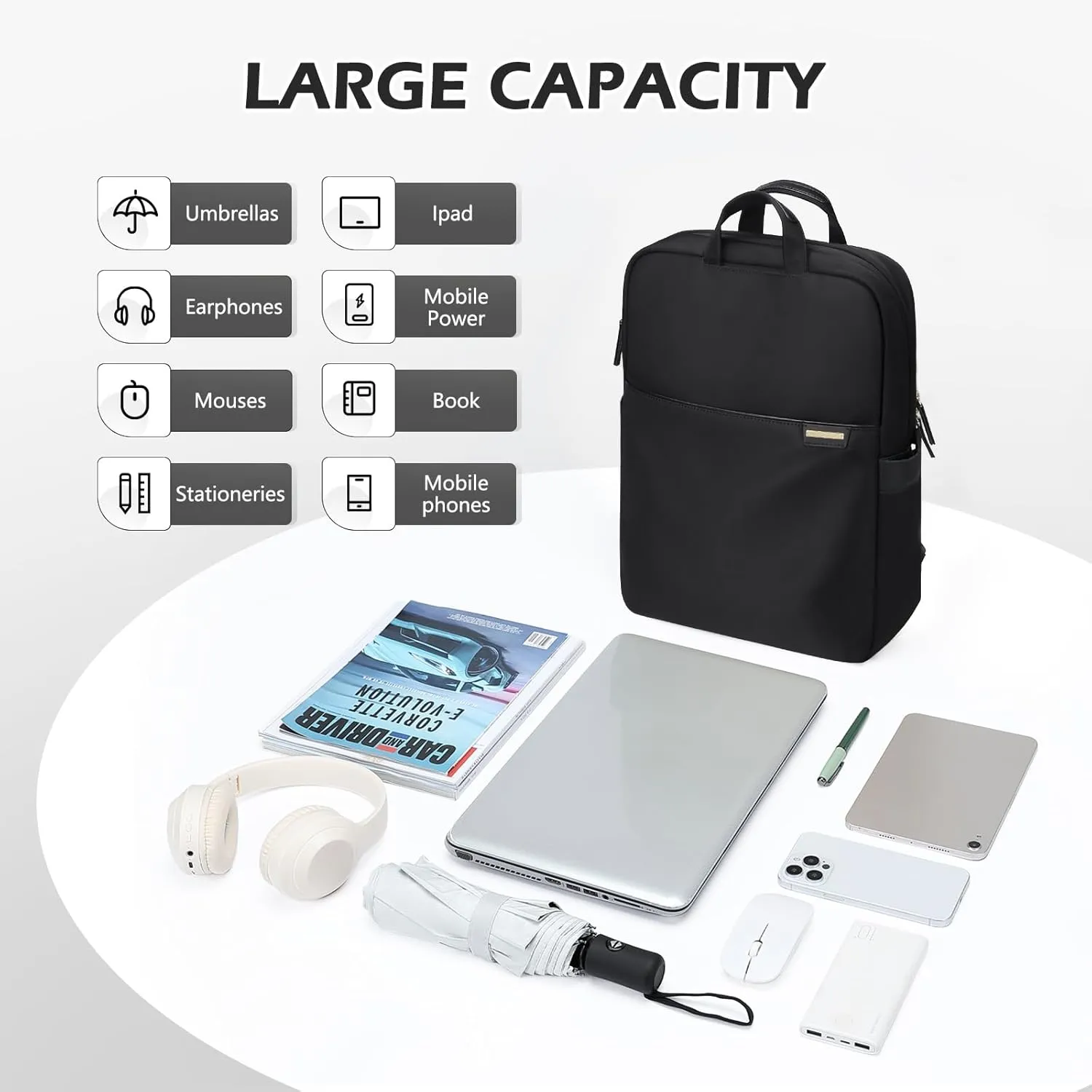 Slim Laptop Backpack for Women, Lightweight Business Backpack for Women Computer Bag Purse for Commuting, Fit 16 Inch, Black