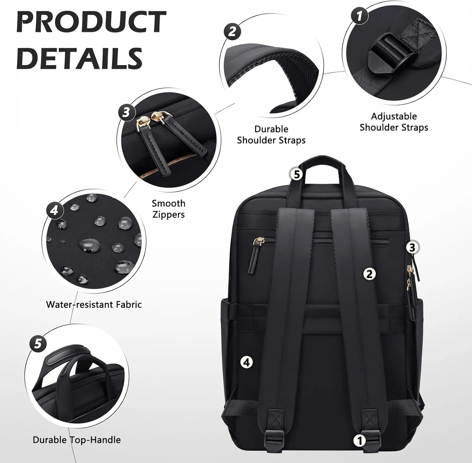 Slim Laptop Backpack for Women, Lightweight Business Backpack for Women Computer Bag Purse for Commuting, Fit 16 Inch, Black
