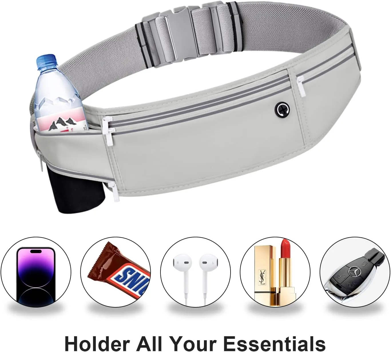 Slim Running Belt for Women Men,Runners Fanny Pack Phone Holder,Money Belt,Running Gear Accessories,with 3 Pockets (Gray)
