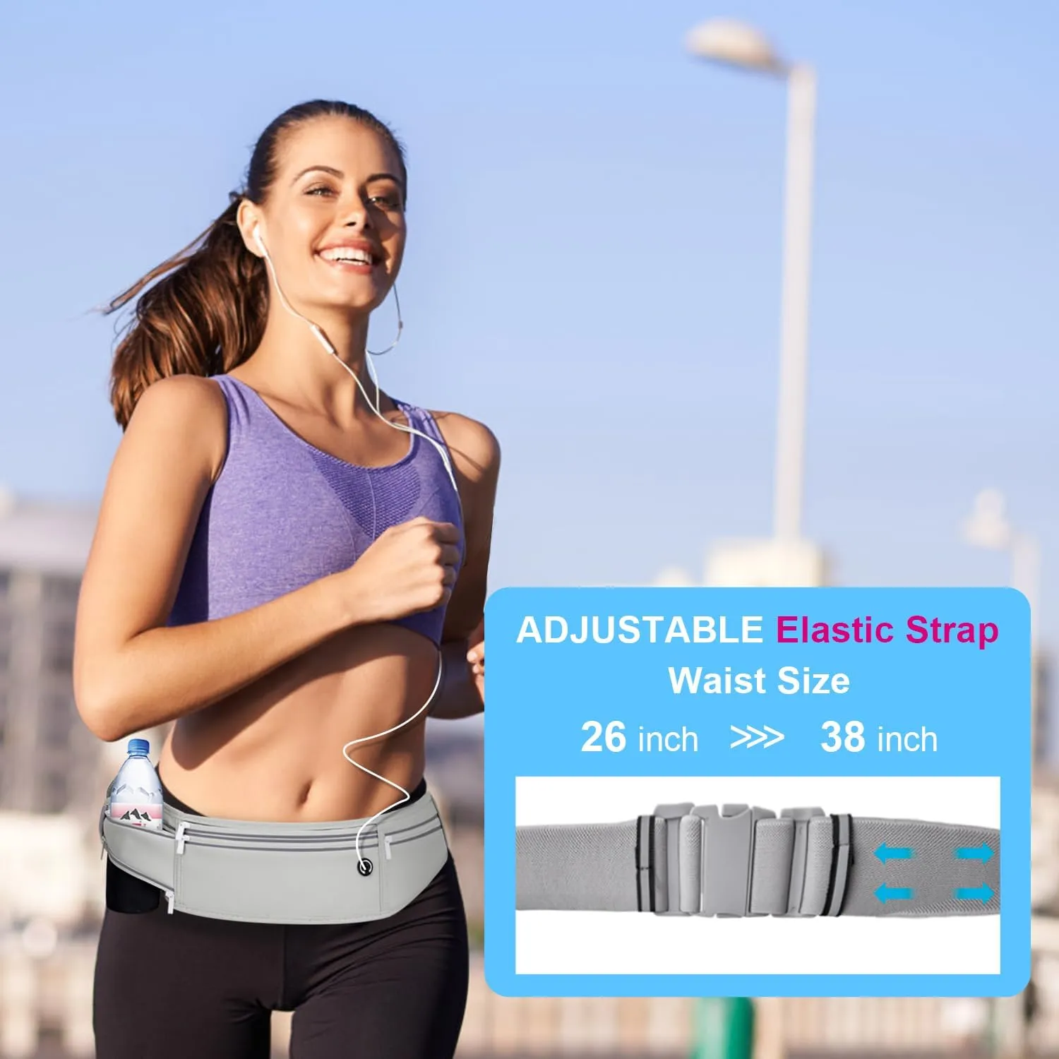 Slim Running Belt for Women Men,Runners Fanny Pack Phone Holder,Money Belt,Running Gear Accessories,with 3 Pockets (Gray)
