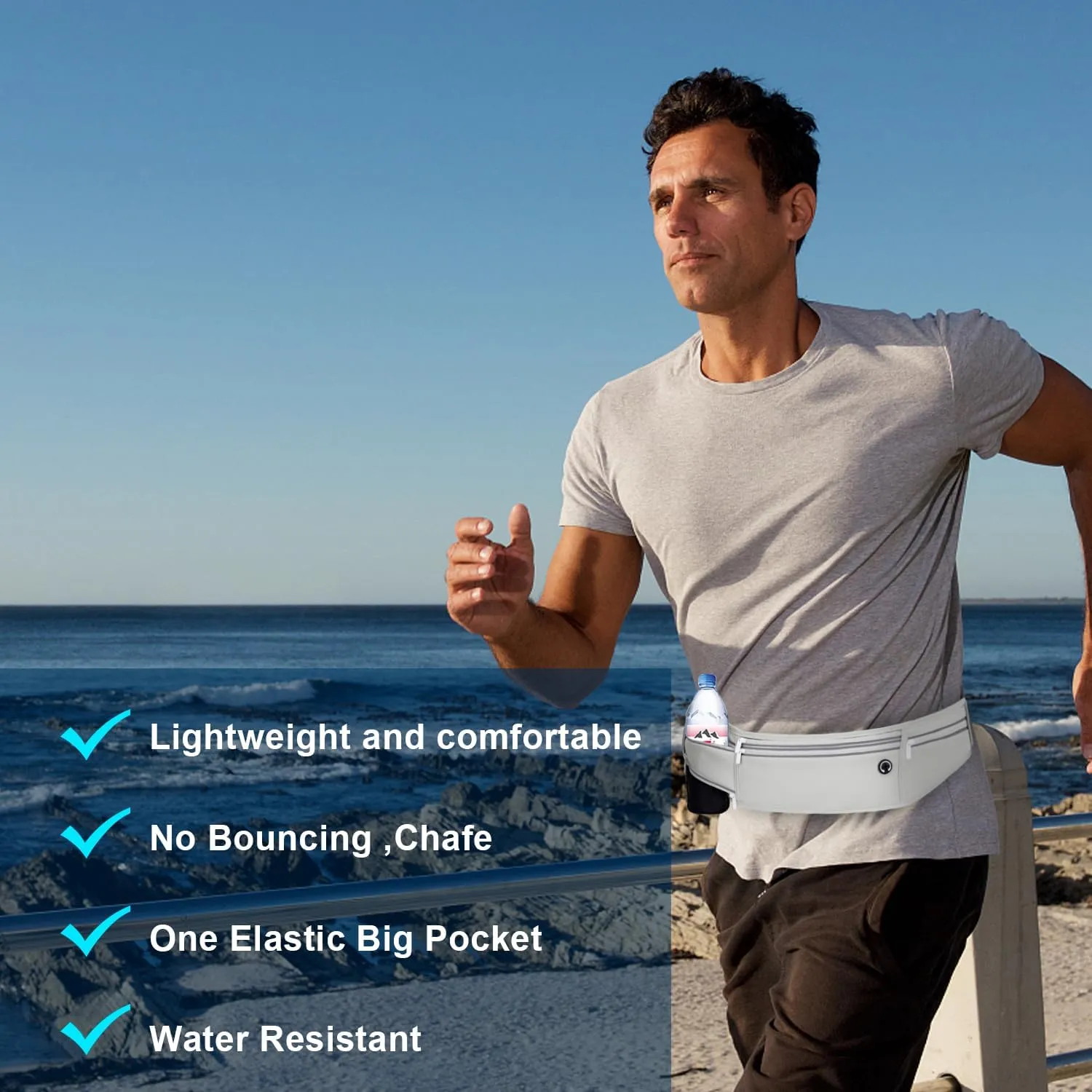 Slim Running Belt for Women Men,Runners Fanny Pack Phone Holder,Money Belt,Running Gear Accessories,with 3 Pockets (Gray)