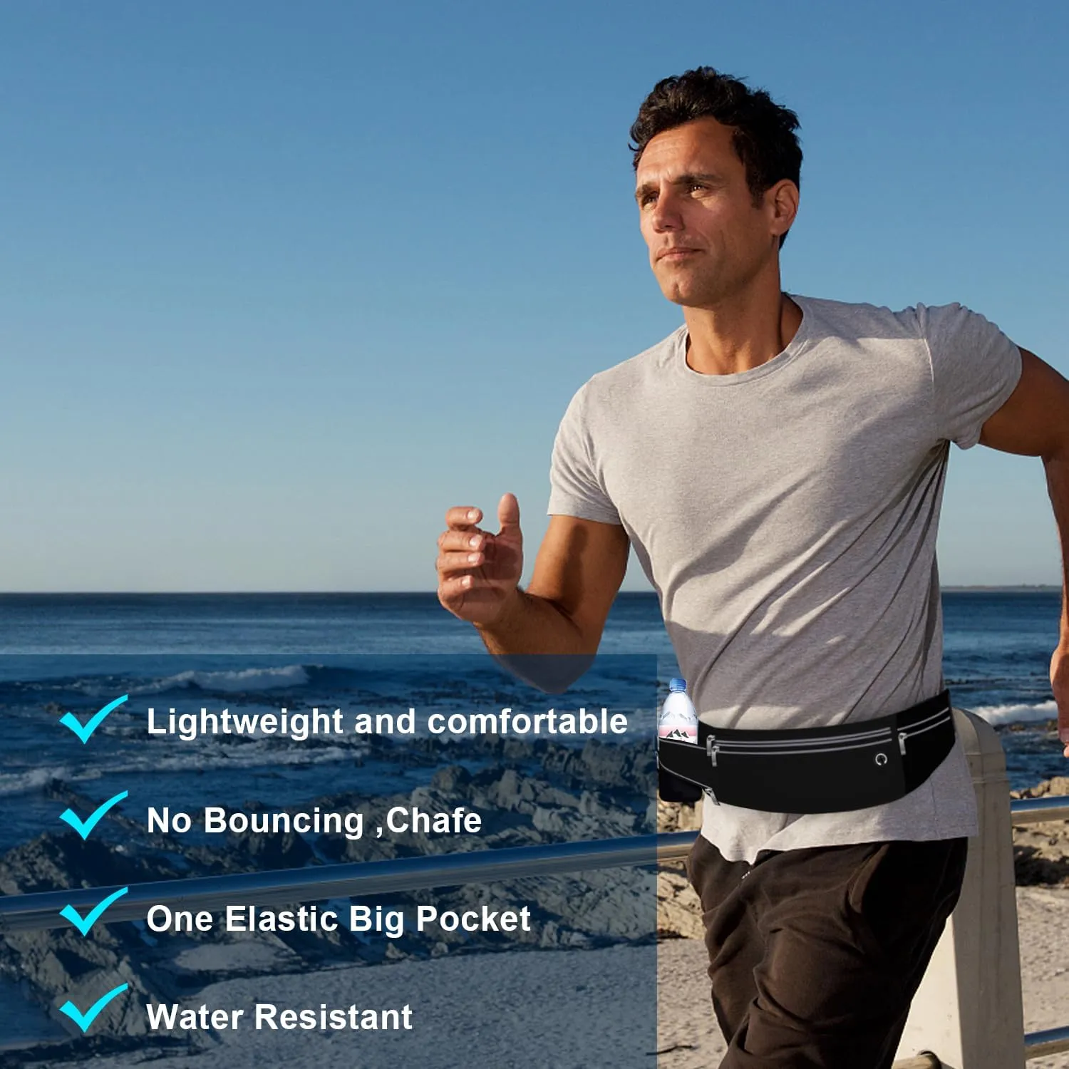 Slim Running Belt for Women Men,Runners Fanny Pack Phone Holder,Money Belt,Running Gear Accessories,with 3 Pockets (Jet Black)