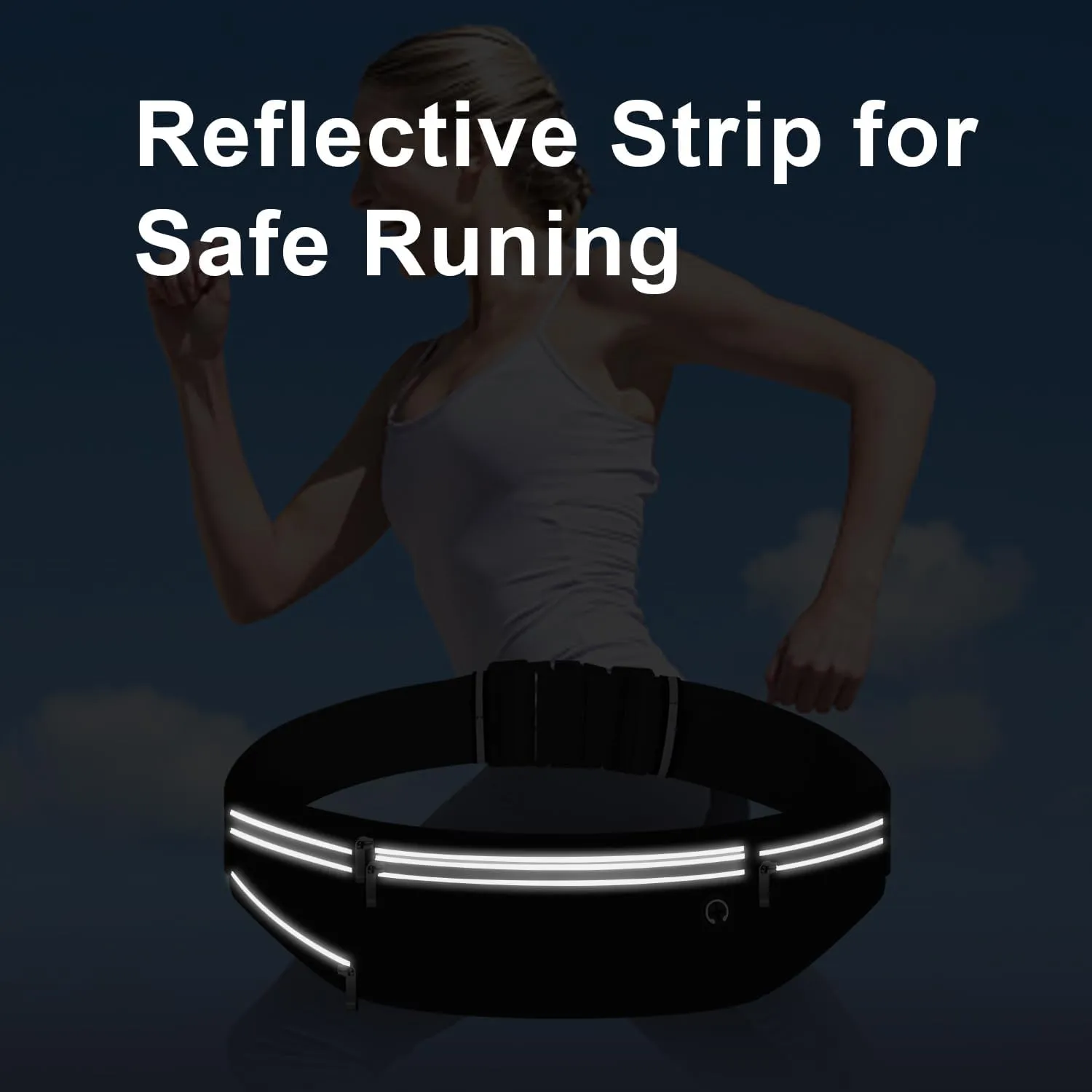 Slim Running Belt for Women Men,Runners Fanny Pack Phone Holder,Money Belt,Running Gear Accessories,with 3 Pockets (Jet Black)