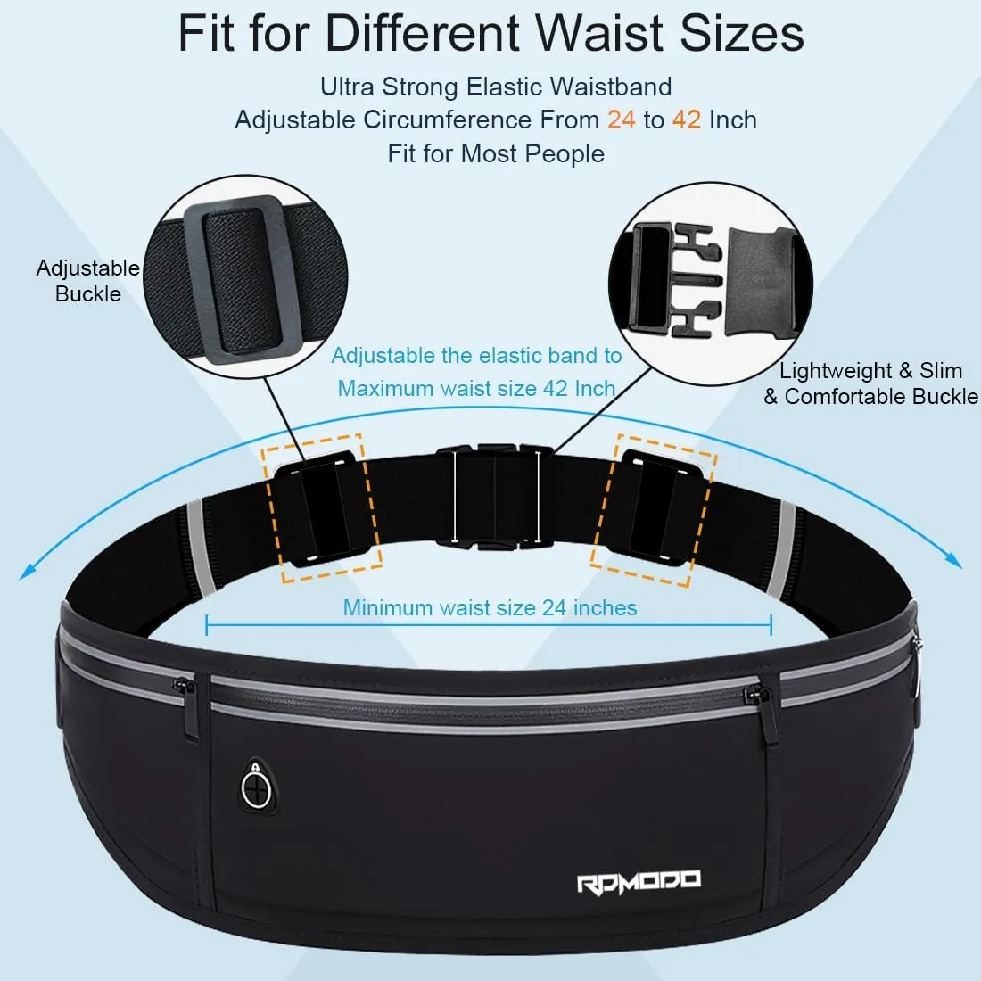 Slim Running Belt，Water Resistant Fanny Pack for Women Men，3 Pocket Phone Holder for Running Walking Cycling，Adjustable Reflective Running Waist Bag for iPhone 16 15 14 13 Pro Max Samsung Black