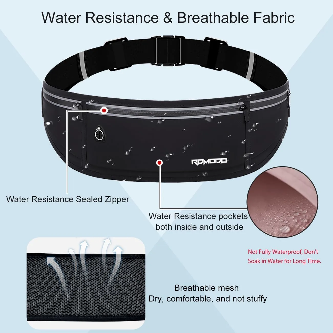 Slim Running Belt，Water Resistant Fanny Pack for Women Men，3 Pocket Phone Holder for Running Walking Cycling，Adjustable Reflective Running Waist Bag for iPhone 16 15 14 13 Pro Max Samsung Black