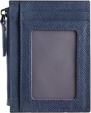 Slim Wallet for Women and men Small Leather RFID Blocking Credit Card Holder Minimalist Front Pocket Wallet with Coin Purses & Pouches,Navy
