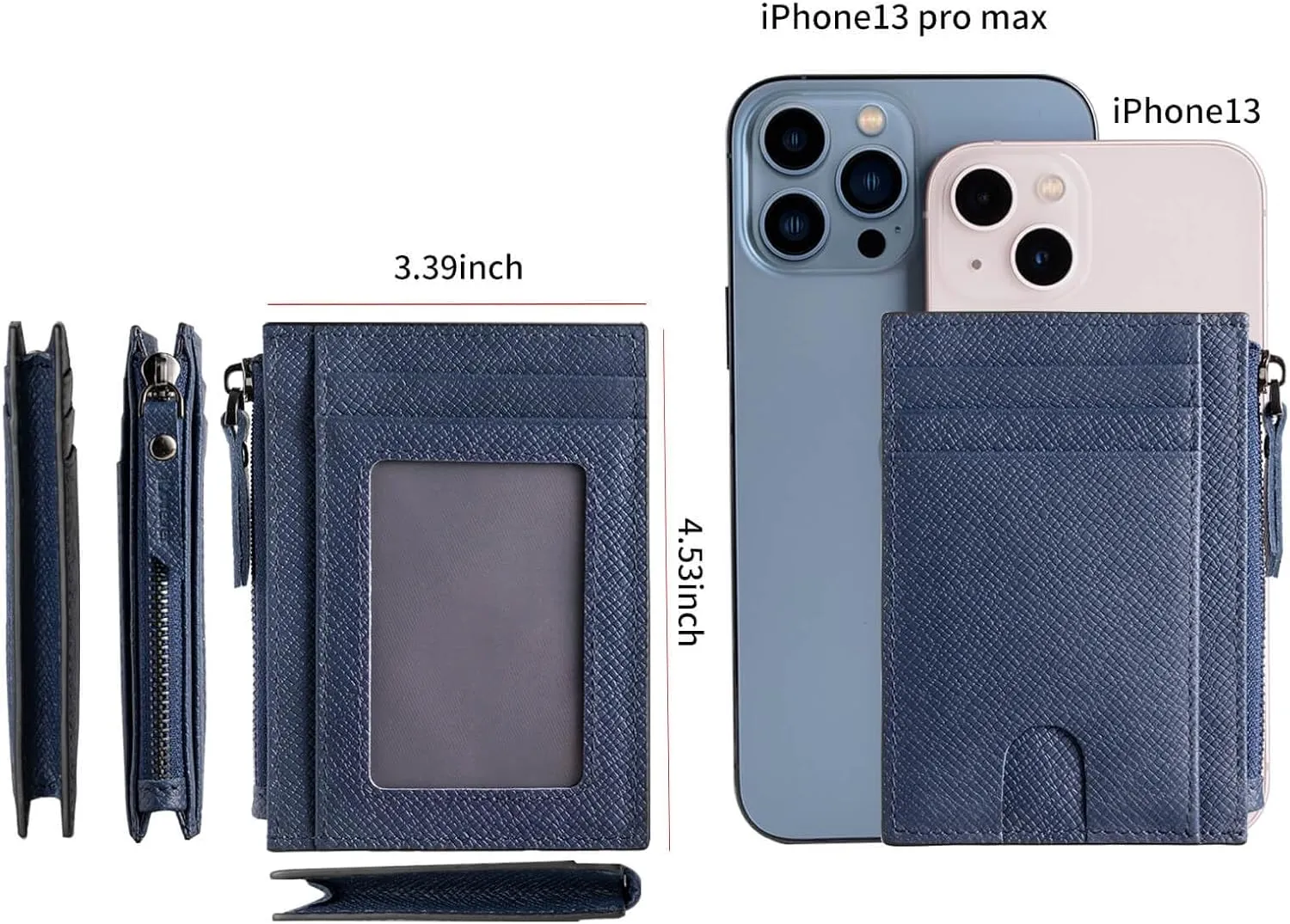 Slim Wallet for Women and men Small Leather RFID Blocking Credit Card Holder Minimalist Front Pocket Wallet with Coin Purses & Pouches,Navy