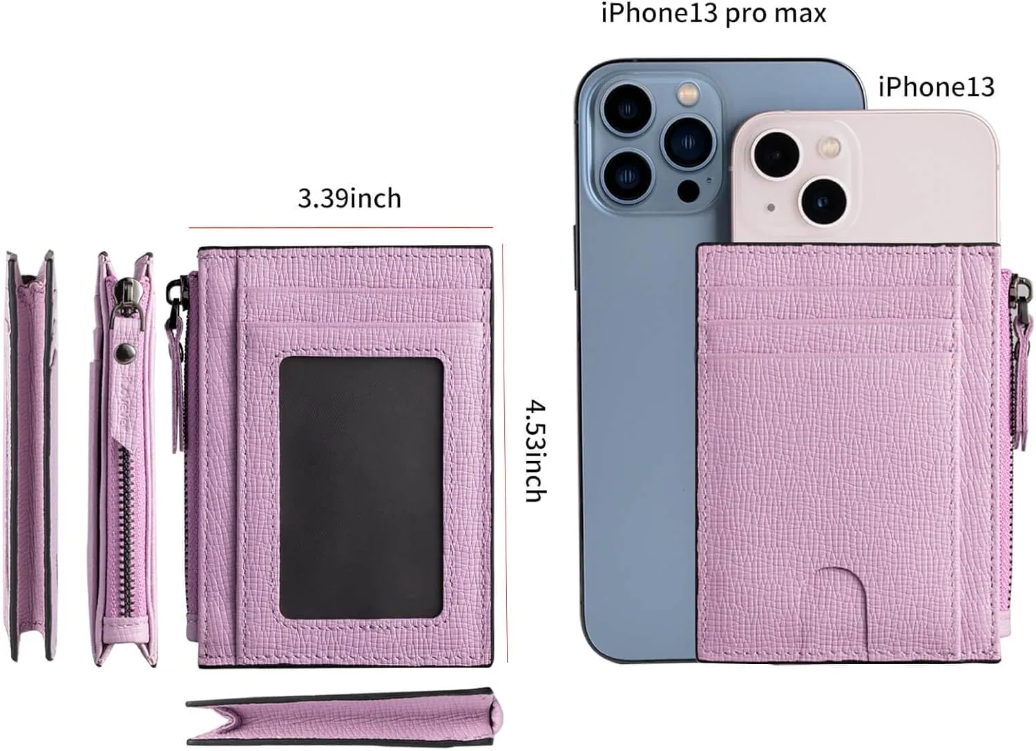 Slim Wallet for Women Small Leather RFID Blocking Credit Card Holder Minimalist Front Pocket Wallet with Coin Purses & Pouches,PinkPurple