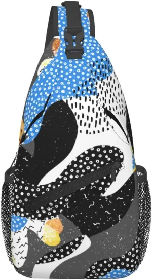 Sling Backpack Men Women,Abstract Geometric Shape Collage Crossbody Sling Bag Fanny Pack Hiking Daypack Shoulder Chest Bag