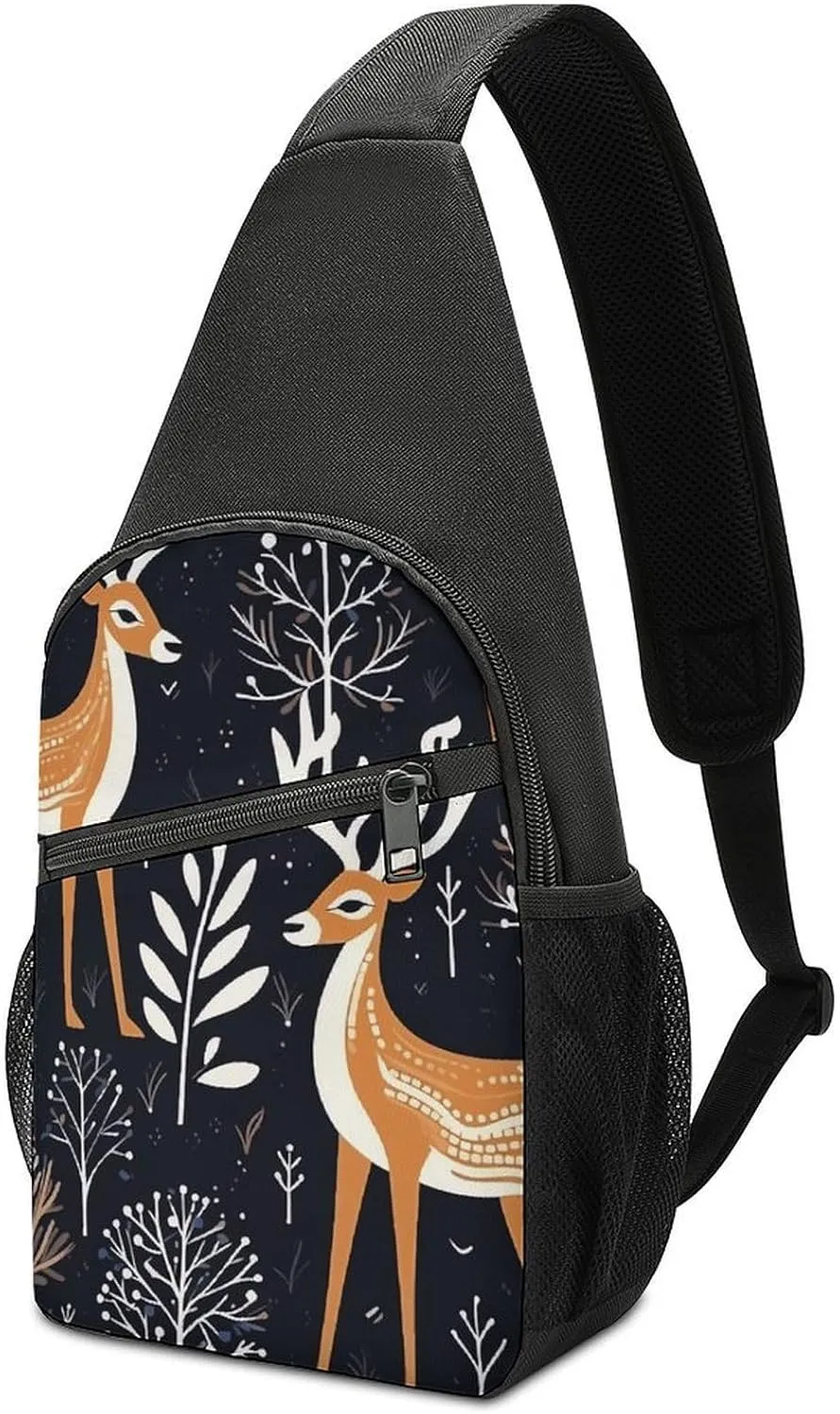 Sling Bag Brown Deer Pattern Crossbody Bag Sling Backpack Chest Bag Casual Daypack for Travel Hiking