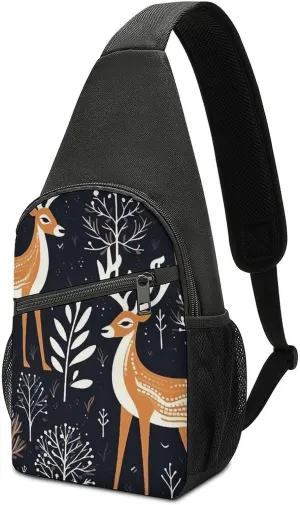 Sling Bag Brown Deer Pattern Crossbody Bag Sling Backpack Chest Bag Casual Daypack for Travel Hiking