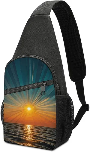 Sling Bag for Men Crossbody Bags With Sun Rays Chest Bag Daypack Fanny Pack Cross Body Bag for Travel