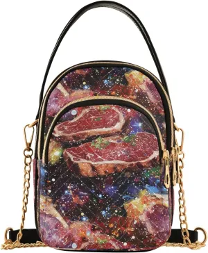 Sling Bag for Women Meat Galaxy Print, Fashion Crossbody Handbags Purse with Chain Strap Top handle 5.91×3.15×8.27 Inch