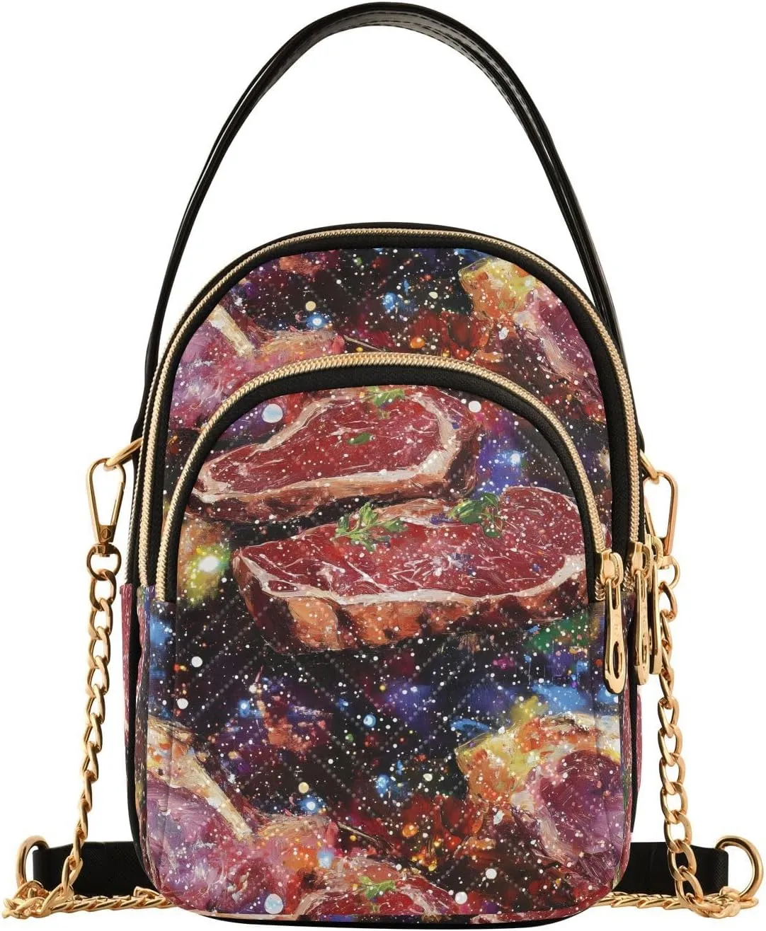Sling Bag for Women Meat Galaxy Print, Fashion Crossbody Handbags Purse with Chain Strap Top handle 5.91×3.15×8.27 Inch
