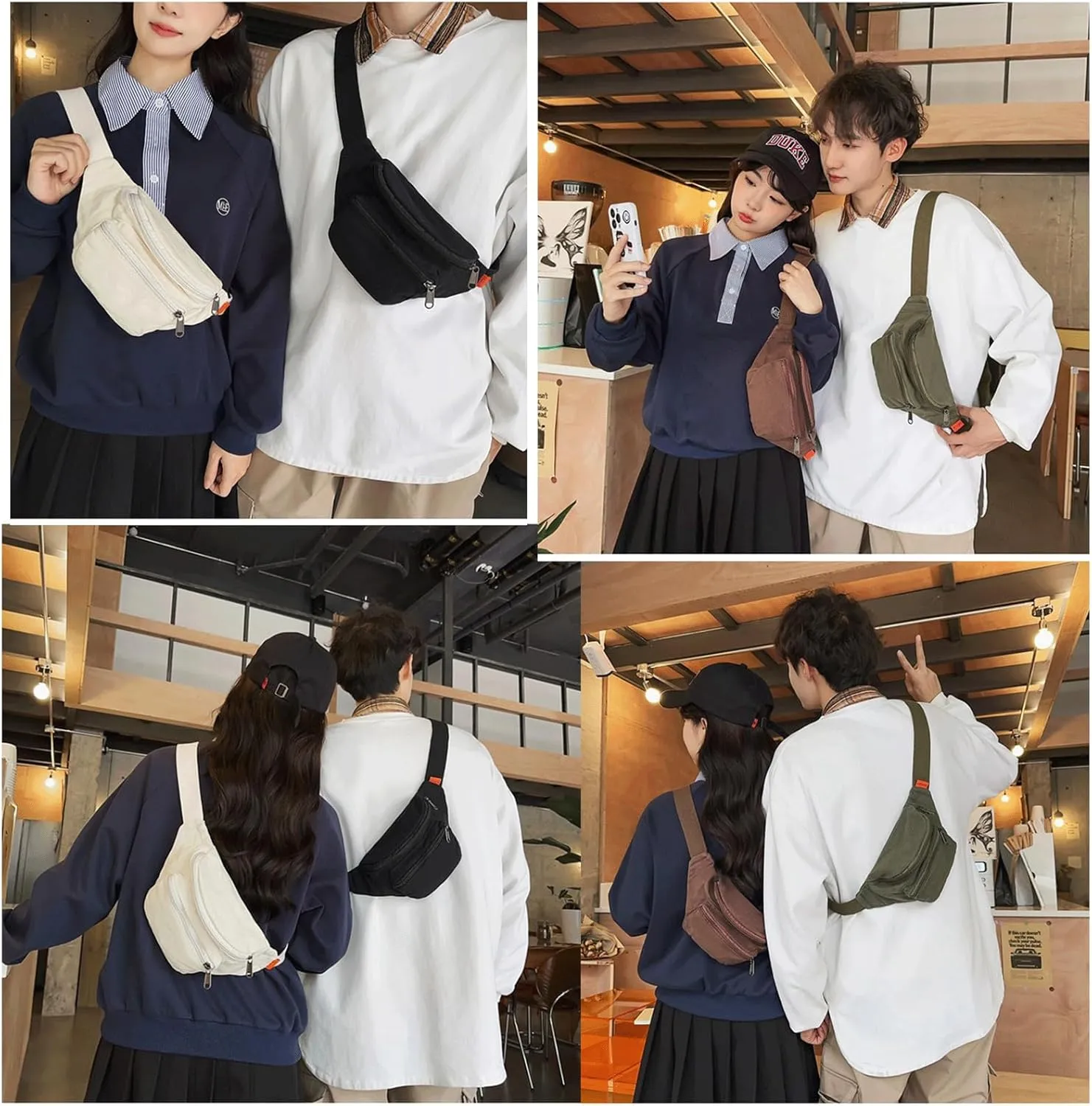 Sling Bag for Women Men Canvas Crossbody Bag Fanny Pack Belt Purses Backpack Traveling (Brown)