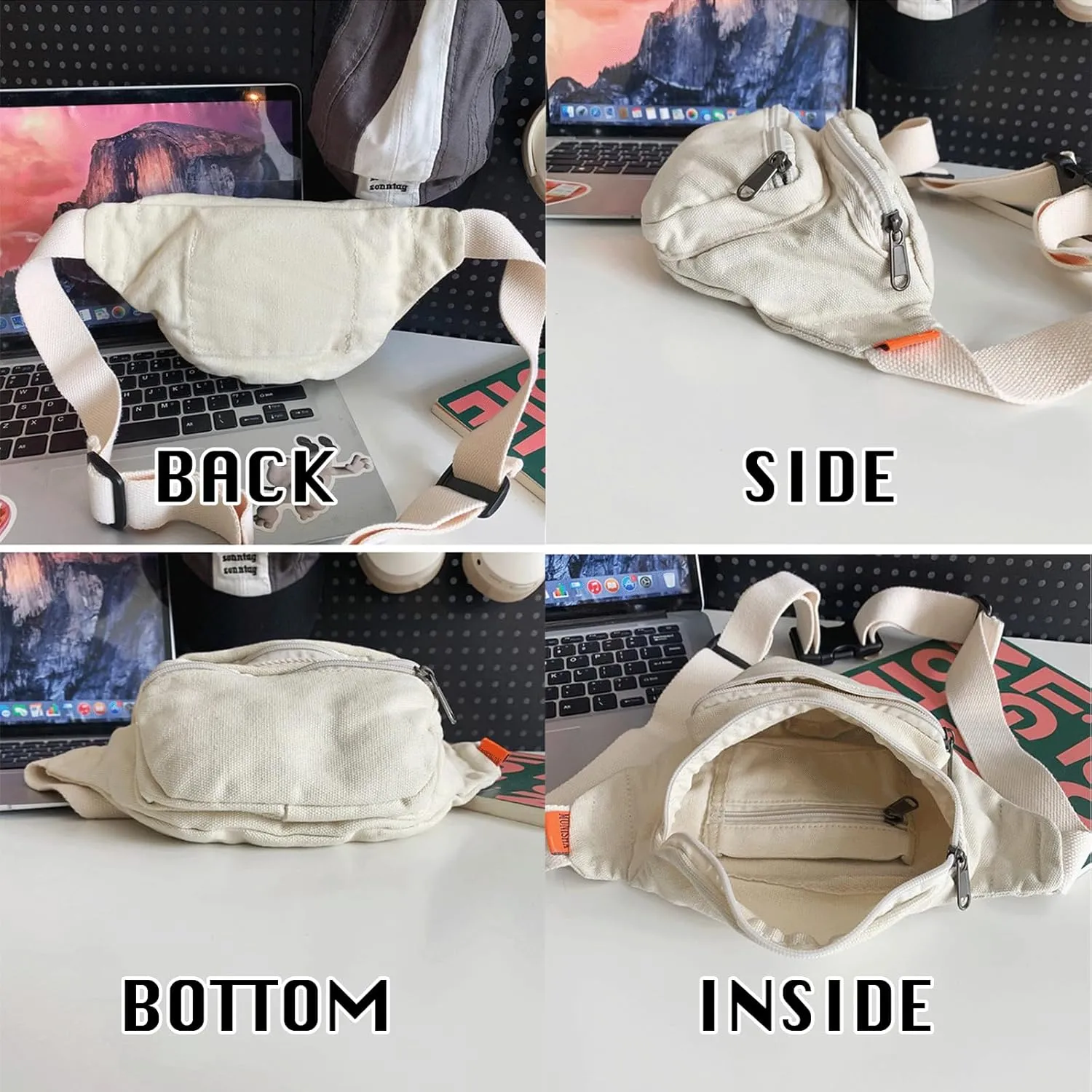 Sling Bag for Women Men Canvas Crossbody Bag Fanny Pack Belt Purses Backpack Traveling (Brown)