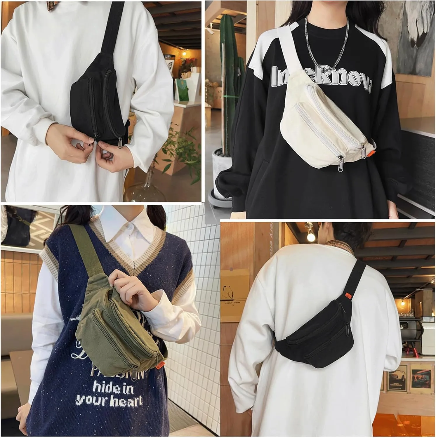 Sling Bag for Women Men Canvas Crossbody Bag Fanny Pack Belt Purses Backpack Traveling (Brown)