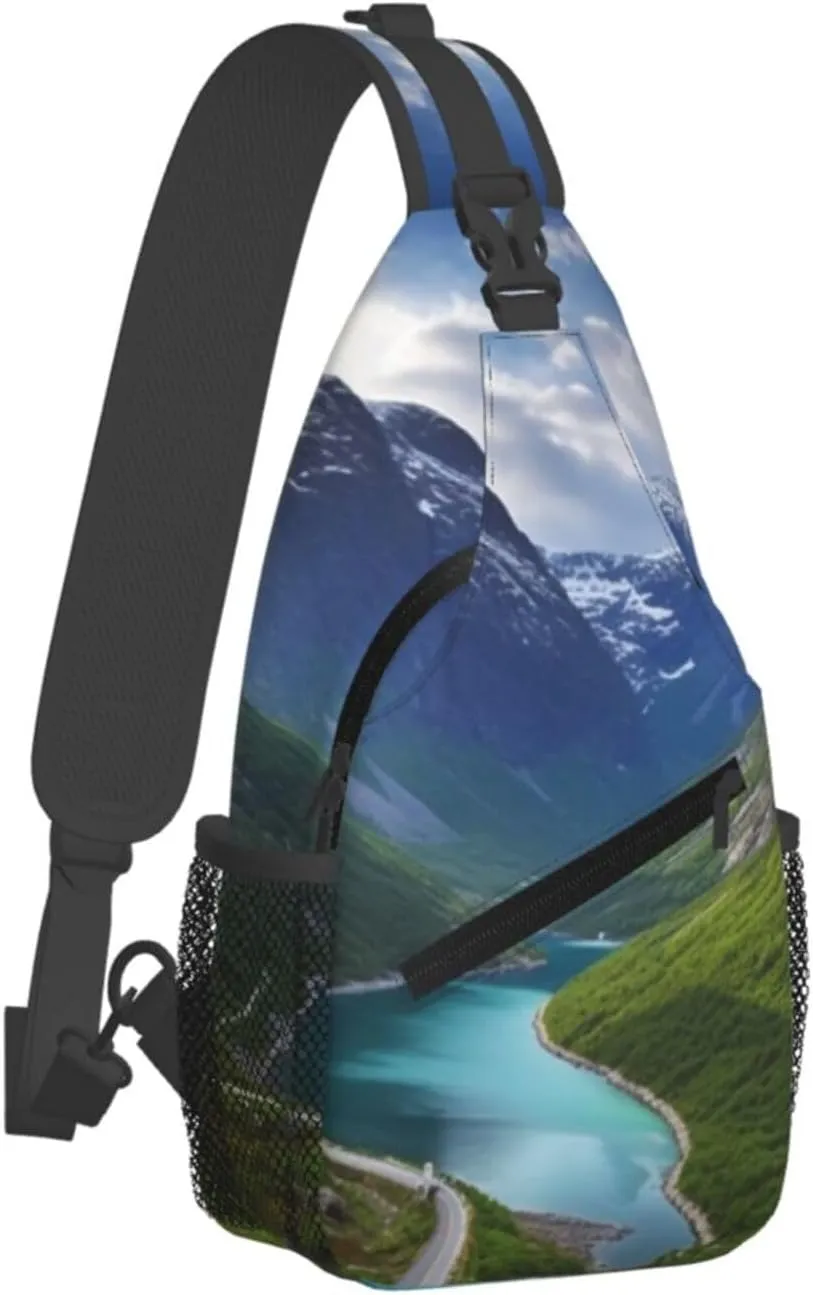 Sling Bag for Women Men Cross Chest Bag Norwegian fjords Sling Backpack Crossbody Shoulder Bag Fanny Pack Daypack