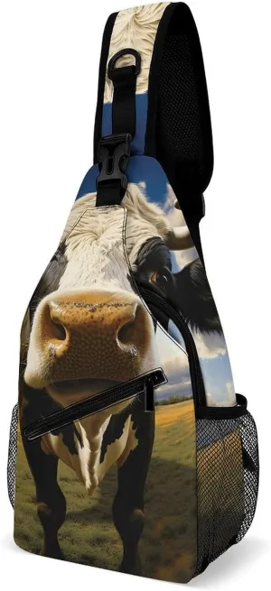 Sling Bag for Women Men Prairie Cow Crossbody Bag Hiking Chest Bag Crossbody Fanny Pack Fashion Waist Packs Casual Daypack Backpacks Shoulder Bag for Travel