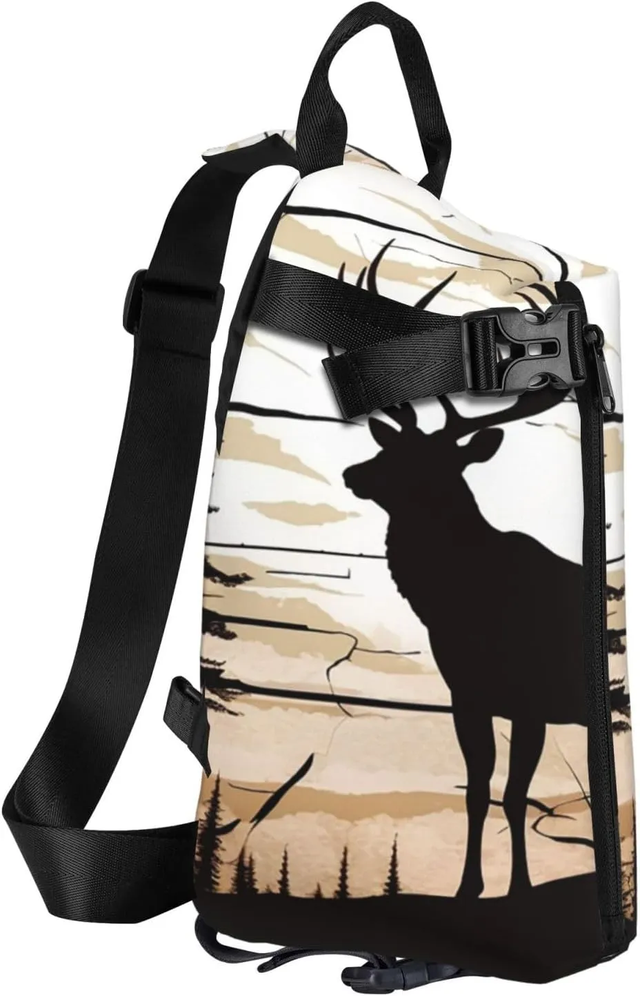 Sling Bag for Women Men Shoulder Bag Window Flower Chest Bag Travel Fanny Pack Lightweight Casual Daypack, Wild Elk Silhouette, One Size