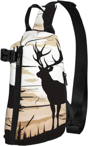 Sling Bag for Women Men Shoulder Bag Window Flower Chest Bag Travel Fanny Pack Lightweight Casual Daypack, Wild Elk Silhouette, One Size