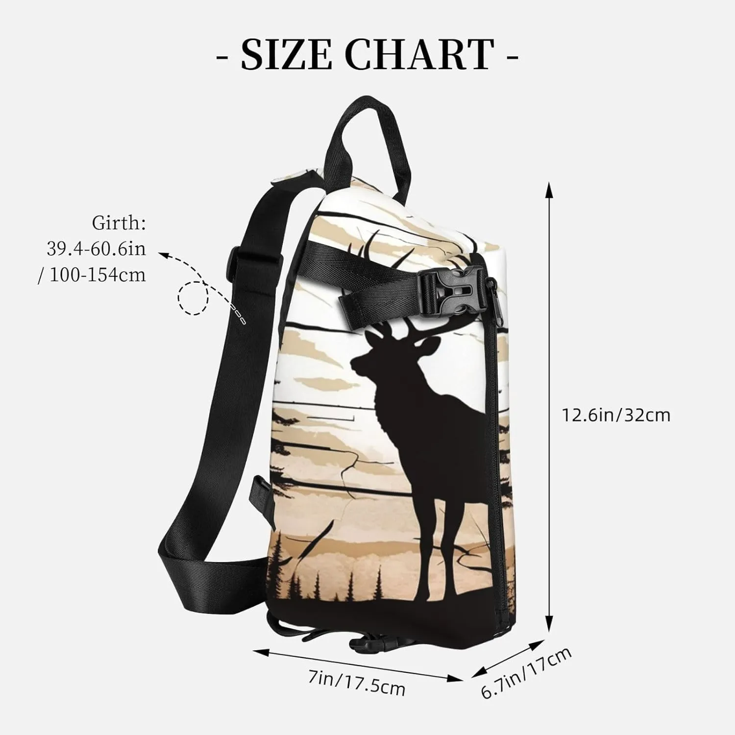 Sling Bag for Women Men Shoulder Bag Window Flower Chest Bag Travel Fanny Pack Lightweight Casual Daypack, Wild Elk Silhouette, One Size