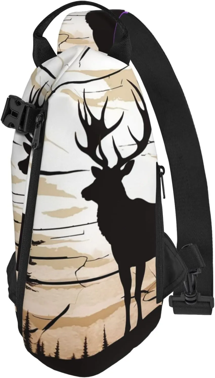 Sling Bag for Women Men Shoulder Bag Window Flower Chest Bag Travel Fanny Pack Lightweight Casual Daypack, Wild Elk Silhouette, One Size