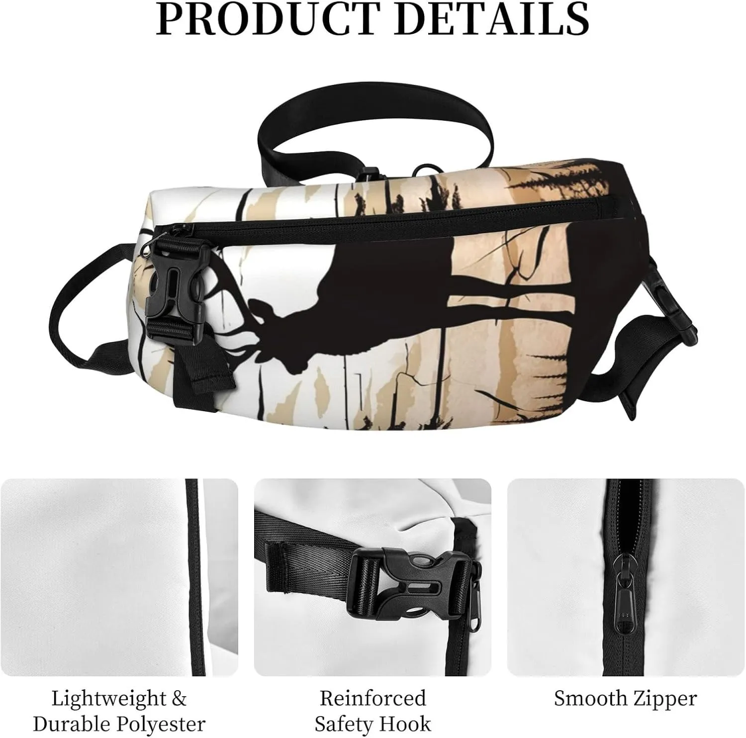 Sling Bag for Women Men Shoulder Bag Window Flower Chest Bag Travel Fanny Pack Lightweight Casual Daypack, Wild Elk Silhouette, One Size