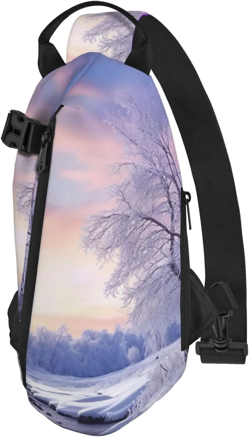 Sling Bag for Women Men Shoulder Bag Winter X-mas Chest Bag Travel Fanny Pack Lightweight Casual Daypack, Winter Landscape, One Size