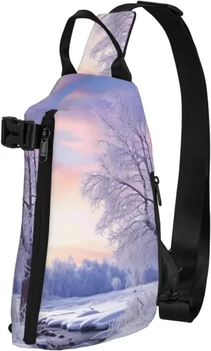 Sling Bag for Women Men Shoulder Bag Winter X-mas Chest Bag Travel Fanny Pack Lightweight Casual Daypack, Winter Landscape, One Size