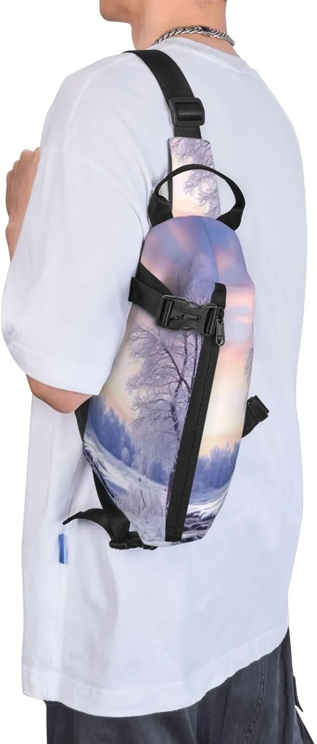 Sling Bag for Women Men Shoulder Bag Winter X-mas Chest Bag Travel Fanny Pack Lightweight Casual Daypack, Winter Landscape, One Size