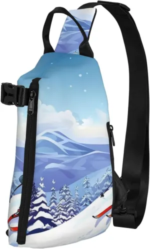 Sling Bag for Women Men Shoulder Bag Winter X-mas Chest Bag Travel Fanny Pack Lightweight Casual Daypack, Winter Skiing, One Size