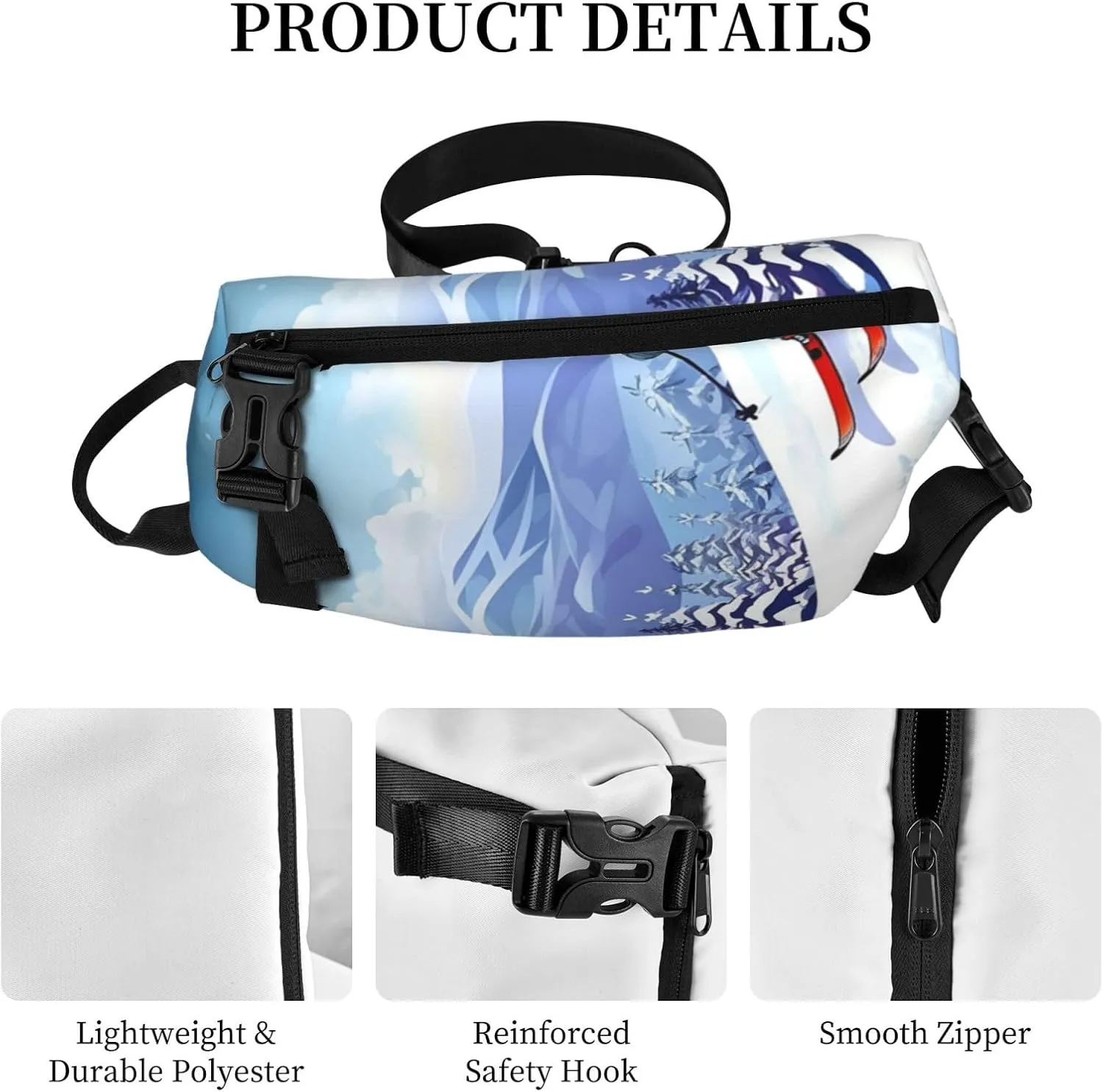 Sling Bag for Women Men Shoulder Bag Winter X-mas Chest Bag Travel Fanny Pack Lightweight Casual Daypack, Winter Skiing, One Size
