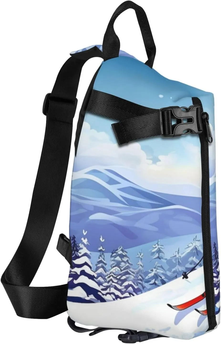 Sling Bag for Women Men Shoulder Bag Winter X-mas Chest Bag Travel Fanny Pack Lightweight Casual Daypack, Winter Skiing, One Size
