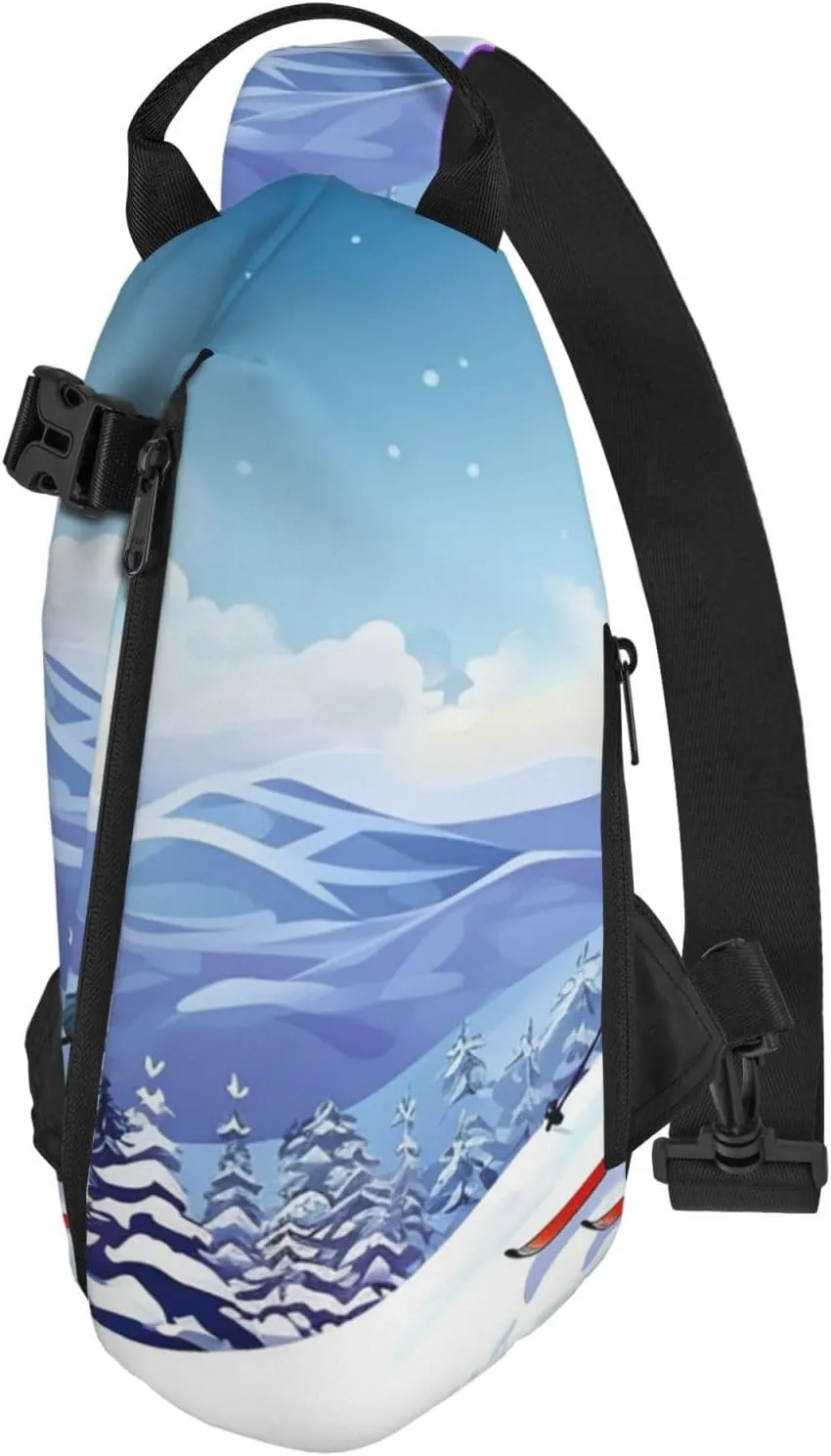 Sling Bag for Women Men Shoulder Bag Winter X-mas Chest Bag Travel Fanny Pack Lightweight Casual Daypack, Winter Skiing, One Size